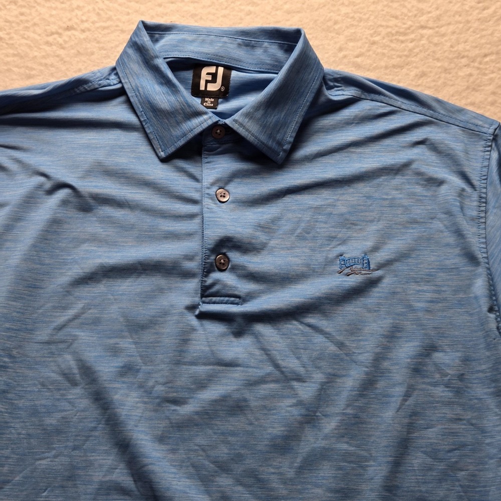 FootJoy Golf Polo Shirt Mens XL Blue Short Sleeve Stretch Jersey Bridge Logo